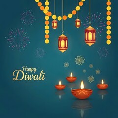 Celebrate Happy Diwali background with festive diya lamps