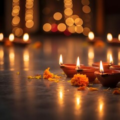 Celebrate Happy Diwali background with festive diya lamps