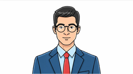 Smiling man with glasses, in suit and tie, cartoon avatar