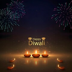 Celebrate Happy Diwali background with festive diya lamps