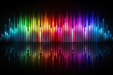 Vibrant Spectrum of Illuminated Vertical Bars Reflecting on a Dark Surface, Creating a Dynamic and Energetic Visual Composition