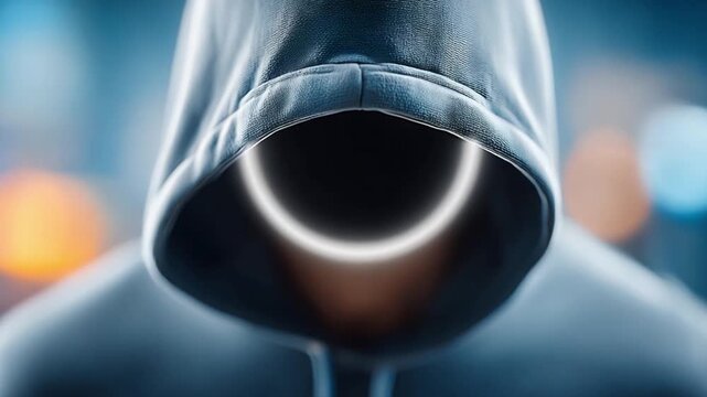 Mysterious Aura: A hooded figure, shrouded in enigmatic shadow, evokes a sense of intrigue, with a halo-like glow accentuating their presence, creating a captivating visual.