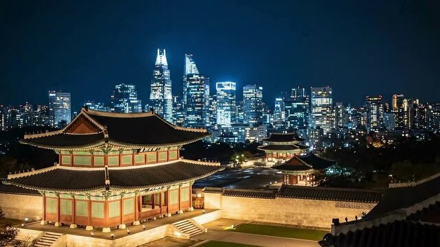 Experience Seoul's Enchanting Nightlife with Palatial Architecture and Sparkling Skyscrapers, a Dynamic Blend of Tradition and Modernity