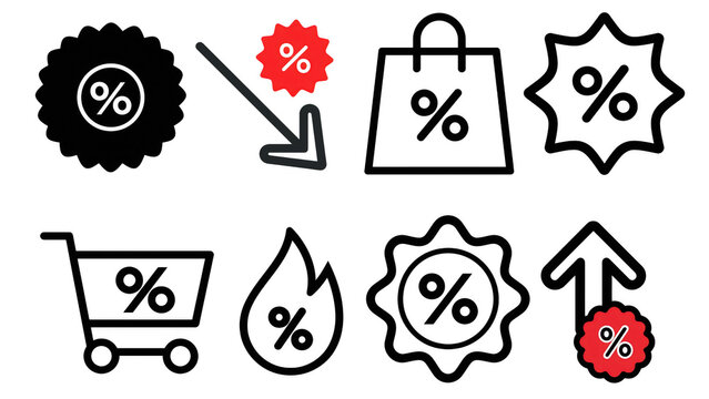 Symbols for Black Friday discounts and sales, created AI, PNG