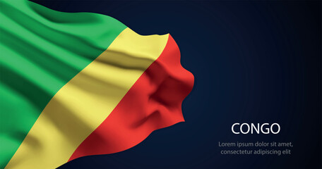 Congo national flag with elegant folds on dark background