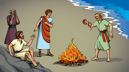 Obraz premium Vector drawing. A snake bit a man's hand