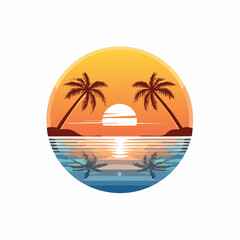 Obraz premium Tropical Beach Sunset Scene with Palm Trees.