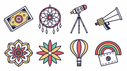 Colorful Flat Design Icons: Dreams, Goals, Success, Discovery, Communication, Wellness. Vector Collection for Business, Web, Lifestyle.