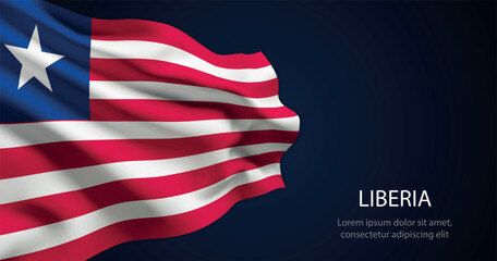 Liberia national flag with elegant folds on dark background