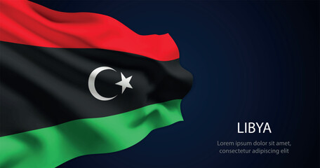 Libya national flag with elegant folds on dark background