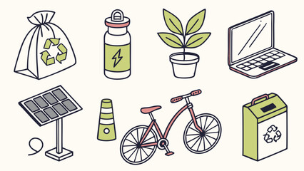 Sustainable Living and Green Energy. Eco-Friendly Recycling, Solar Power, Electric Battery, and Clean Technology for a Better Future