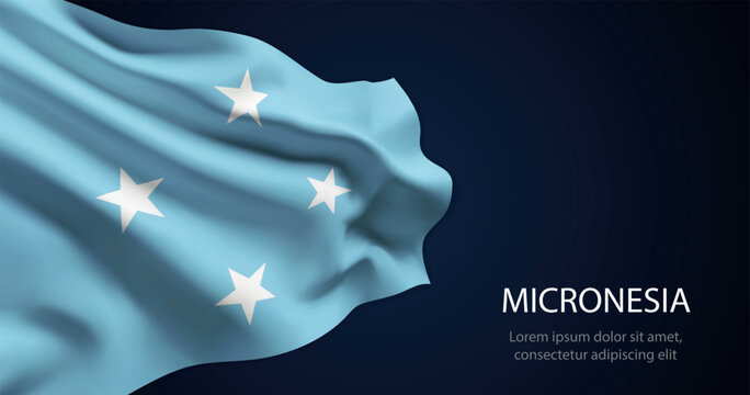 Micronesia national flag with elegant folds on dark background