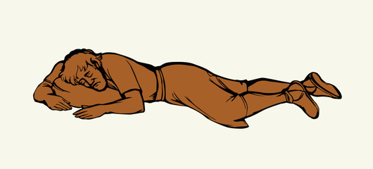 Vector drawing. Ancient sleeping man