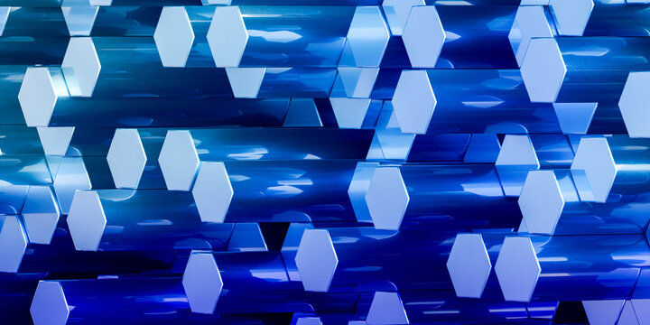 Reflective blue 3d hexagon pattern abstract background