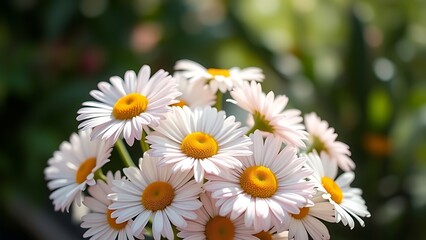 Fototapeta premium Fresh daisy bouquet bathed in soft sunlight, showcasing delicate pastel petals.