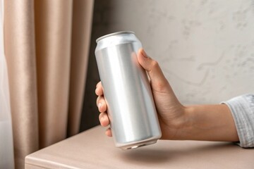 A hand holding a can of soda
