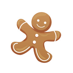 Smiling gingerbread man cookie with icing decoration. Christmas, sweets, holiday treats