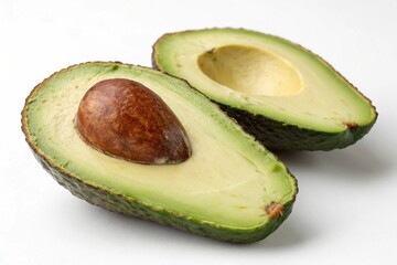 A green avocado with a brown seed in the middle