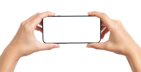 Realistic Female Hands Holding Gaming Smartphone Mockup, Close-Up High-Resolution Product Photography on Transparent Background