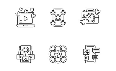 Set of Social Media icon, social network and sharing thin line and pixel Symbol Outline icon Editable Stroke