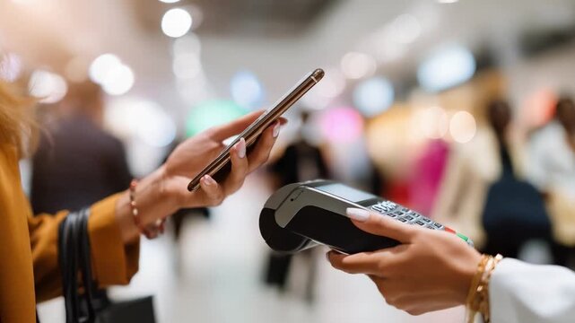Innovative Payment Methods: A Close-Up of a Mobile Transaction at a Retail Store, Showcasing Modern Technology and Changing Consumer Behavior in the Digital Age.