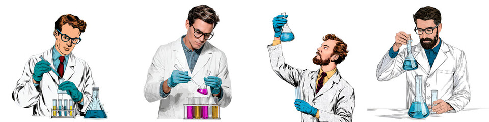 Retro Science Lab Illustrations - Pop Art Style, Experiment Concepts