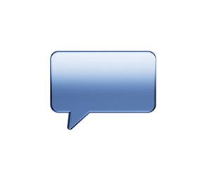 Glossy speech bubble in translucent dark blue with rounded edges and subtle depth, 3D Illustration.