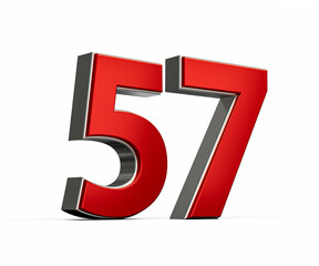 Bold Vibrant Red Number Fifty seven Number 57 With Sleek Metallic White Background 3D Illustration