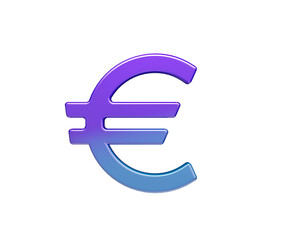 Glossy Euro currency symbol in a purple-to-blue gradient with smooth depth and shine, 3D Illustration