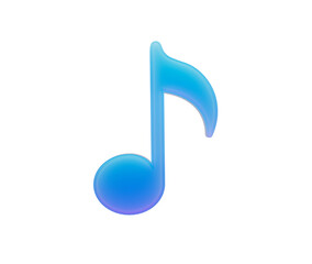 A stylized blue musical note icon with a gradient finish, representing music and sound.3D Illustration