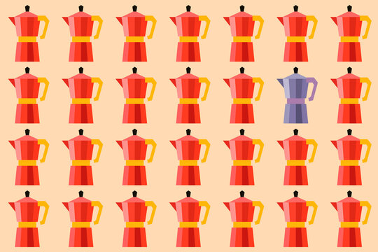 Pattern of red moka coffee makers with one unique variation illustration