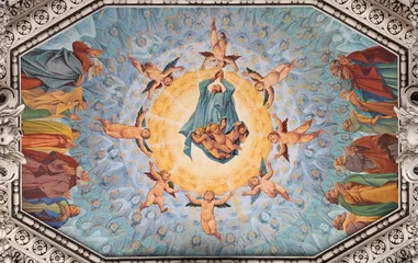 Schilderijen op glas Jezus Christus SALZBURG, AUSTRIA - SEPTEMBER 6, 2025: The ceiling fresco of Assumption in the Cathedral by Fra Arsenio (Donato) Mascagni (1579–1636) und Ignazio Solari.  © Renáta Sedmáková