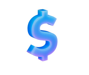 3D Glossy dollar symbol in blue gradient with beveled curves and soft reflections, 3D Illustration