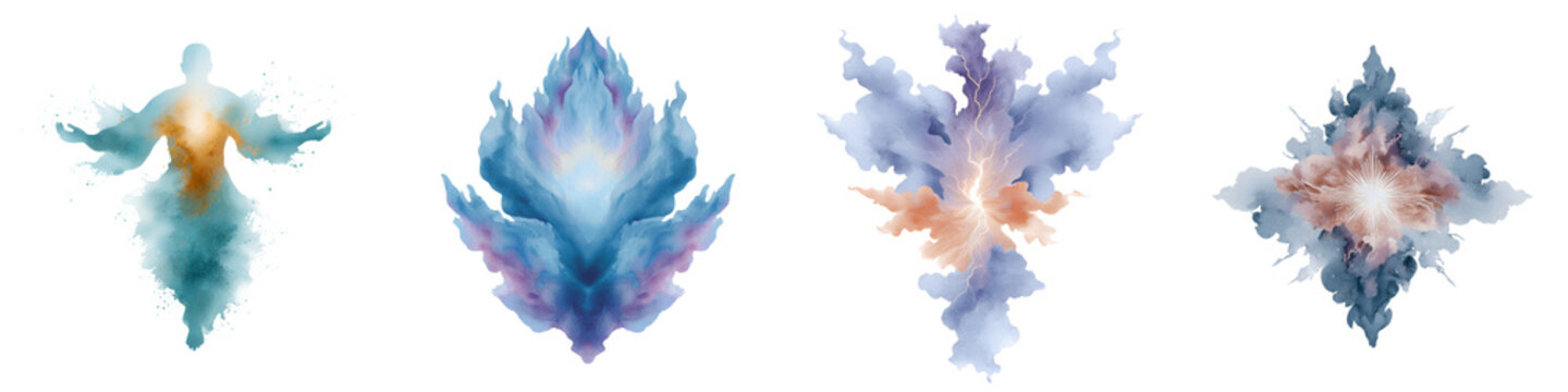 Watercolor Rorschach Test Collection: Ink Blots on White