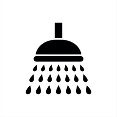 Simple icon shower head sprinkling water droplets modern bathroom symbol