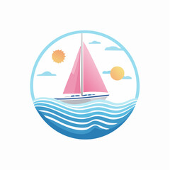 Fototapeta premium Vector Illustration of a Sailing Boat on the Sea.