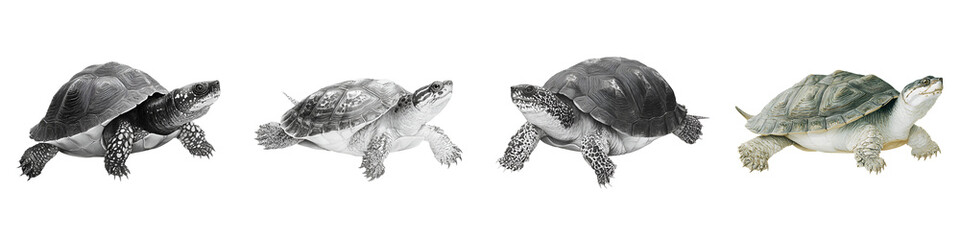 Fototapeta premium Turtle Illustration Set, Aquatic Reptiles Watercolor on White Background