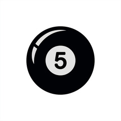 Classic black pool ball number five ready for the game