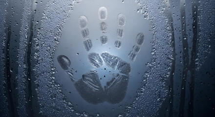Foggy Handprint on Glass Window with Water Droplets Texture