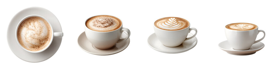 Fototapeta premium Coffee Variety: Four Different Coffee Drinks on White Background