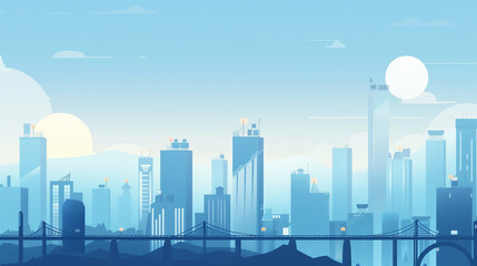 Obraz premium Silhouette of the city. Cityscape with buildings. Simple blue background. Urban landscape. Modern city with layers.