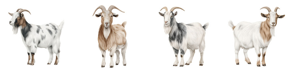 Fototapeta premium Goat Breeds Illustration Set: Farm Animals Portrait