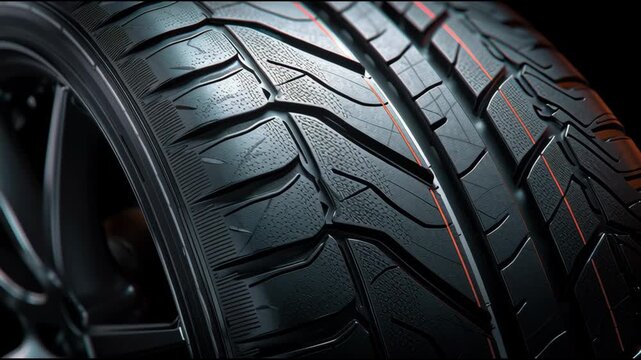 Close-up Inspection of High-Performance Tires Highlighting Tread Patterns and Sidewall Design in a Studio Setting