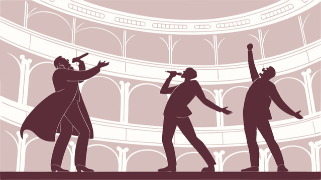Dynamic Male Singers Performing Live on Stage in Elegant Theater Silhouette for Music Entertainment and Event Promotion