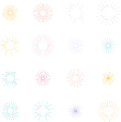 Assorted Pastel Colored Sunburst Design Elements on Clean White Background