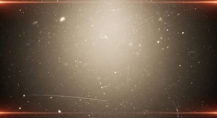 Abstract golden light background with sparkling dust particles and red frame