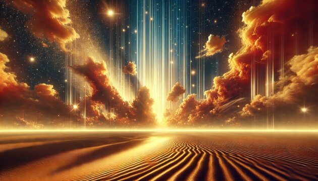 Oltre l&rsquo;Orizzonte Dorato: Visione Surreale nel Deserto Celestiale