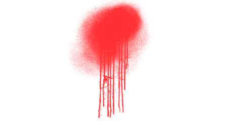 Bright red spray paint splatter isolated on transparent background for design