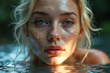 Distorted and Fragmented Reflection of a Face on a Shiny Surface.