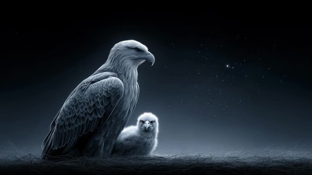 Eagle Protects Eaglet Gazing at Starry Sky Symbolizing Hope